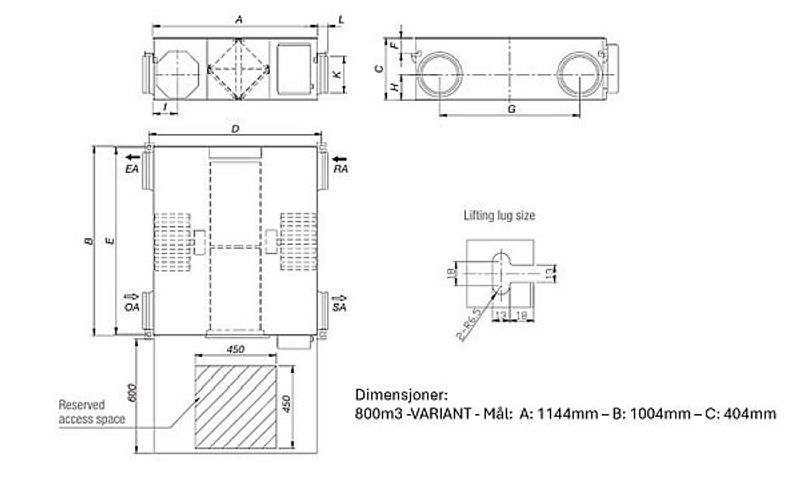800 m3/h Balansert ventilasjon aggregat